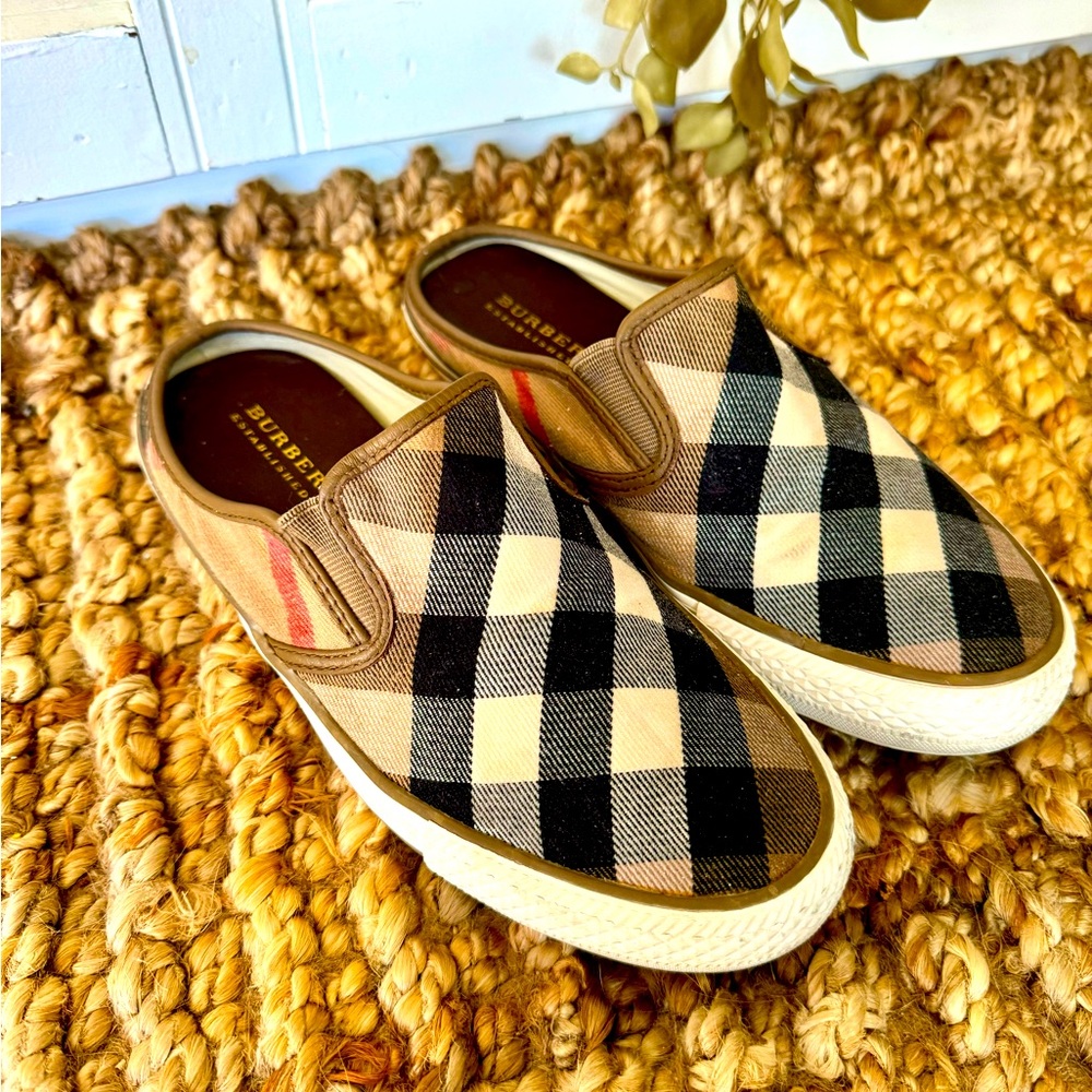 Burberry Plaid Nova Check Sneaker Mules Size 38M